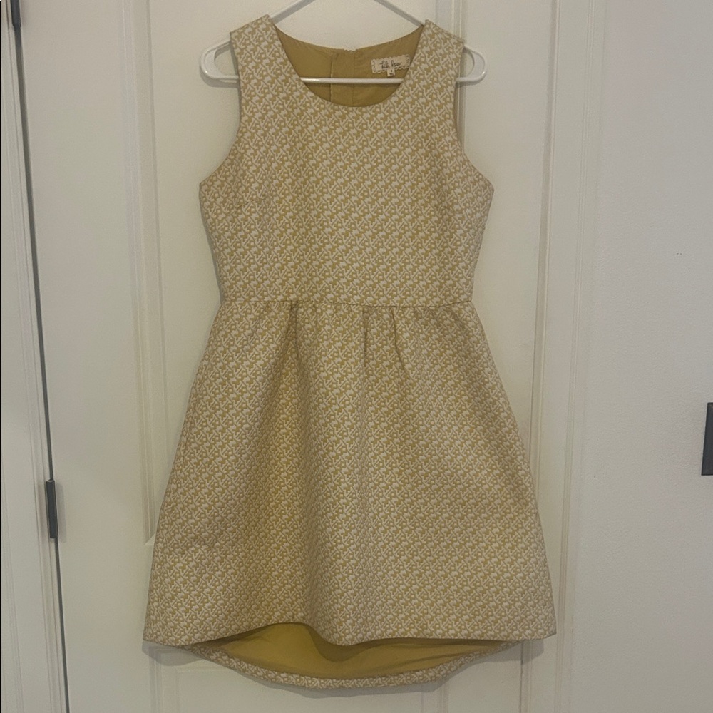 Houndstooth Mustard colored slight High Low Dress